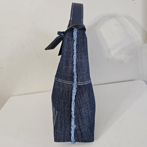 True Religion Frayed Dark Blue Denim Hobo Shoulder Bag ~Logo - Picture 4 of 6